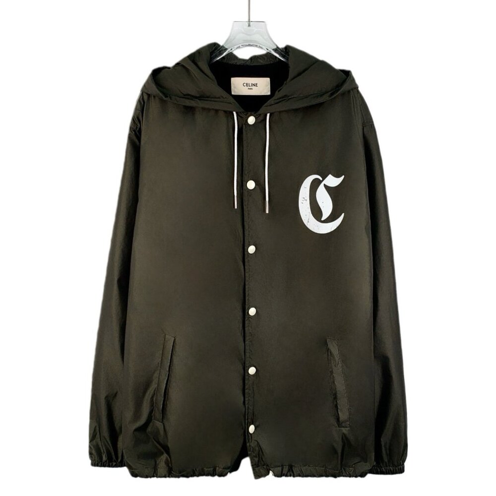 Celine Dark green logo print hoodie jacket
